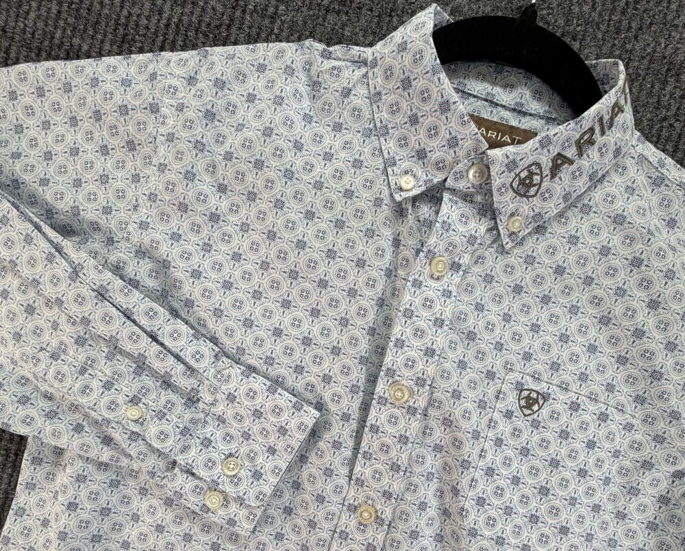 Ariat Boys XL 18 Long Sleeve Western Shirt Blue Geometric Print 10052633